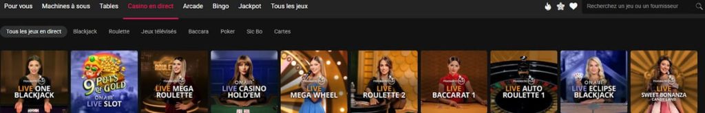 Spin Casino jeux live