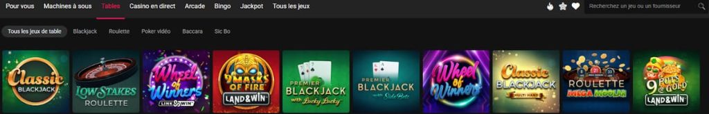 Spin Casino jeux table